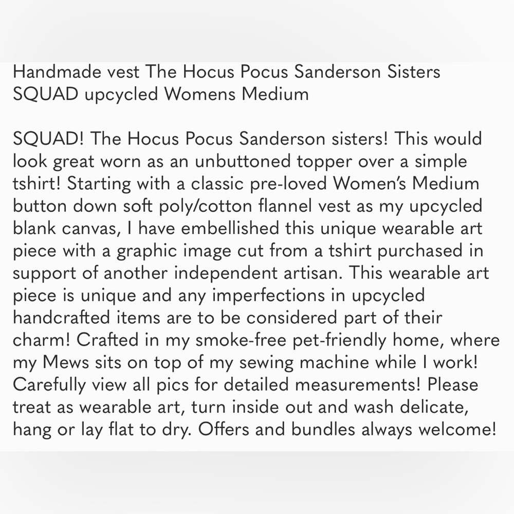 ❤️SOLD❤️ Handmade vest The Hocus Pocus Sanderson Sisters SQUAD Womens Med - Picture 2 of 11